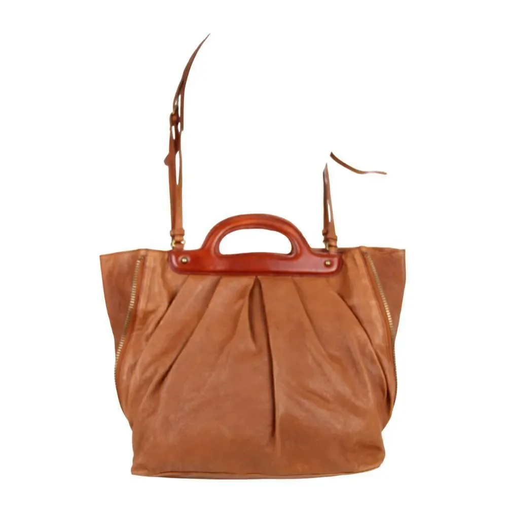 ROOMY Cynthia Rowley TAN BROWN GENUINE LEATHER SHOULDER BAG X-BODY HANDBAG PURSE